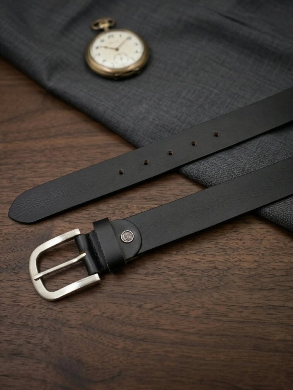 Men Genuine Leather Belt, Black - Picture 3 of 8